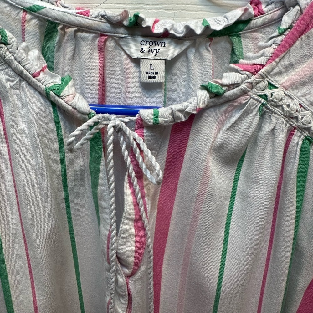 crown & ivy White Blouse with Pink and Green Stripes - Picture 2 of 2